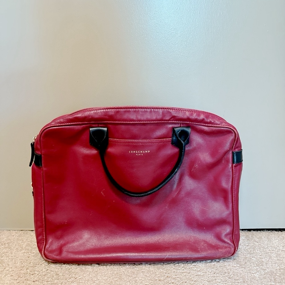 Longchamp Dark Red Leather Briefcase